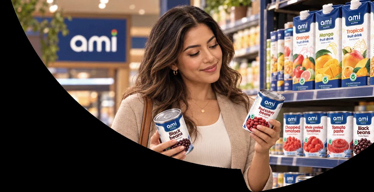 Shopper choosing ami products in a supermarket