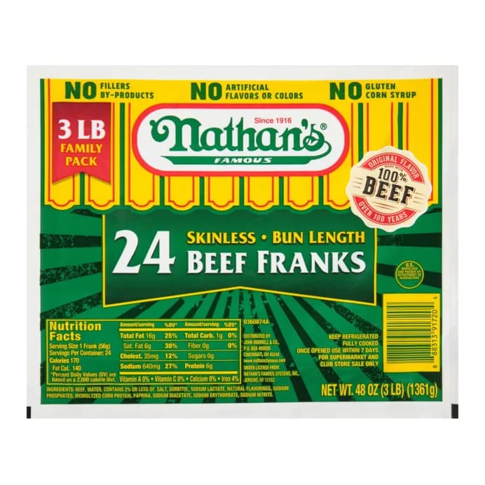 Nathan’s Famous Jumbo Restaurant-Style Beef Franks, 5 ct