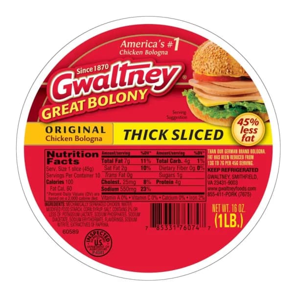 Gwaltney Original Chicken Bologna, Thick Sliced